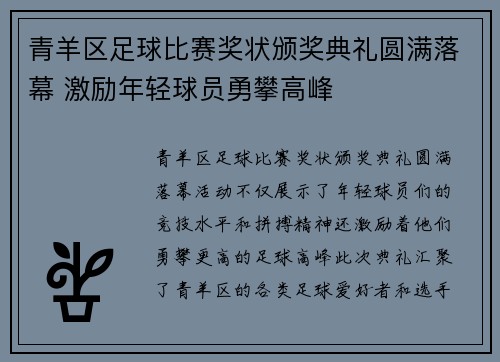 青羊区足球比赛奖状颁奖典礼圆满落幕 激励年轻球员勇攀高峰